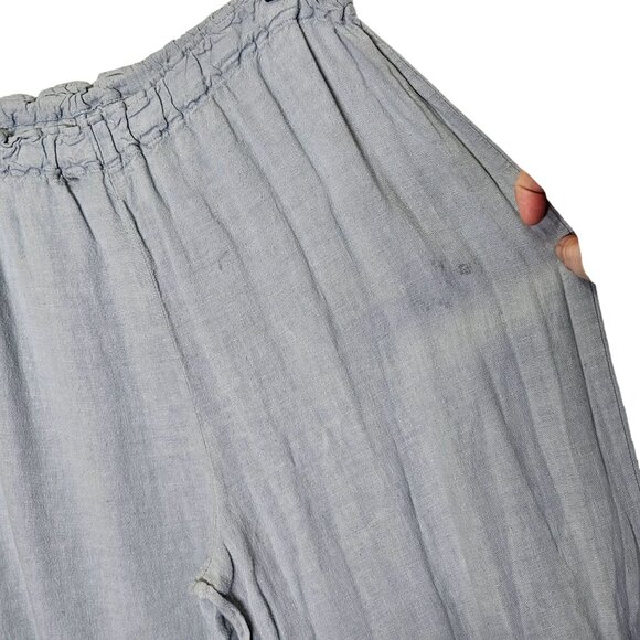 Dress Me Linen Light Blue Linen Ruffle Hem Pants Womens M‎ Elastic Waist Cropped - Picture 6 of 10